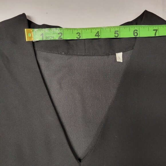 Black Long Sleeve V NeckLight Thin Blouse Top Size L - Picture 7 of 8